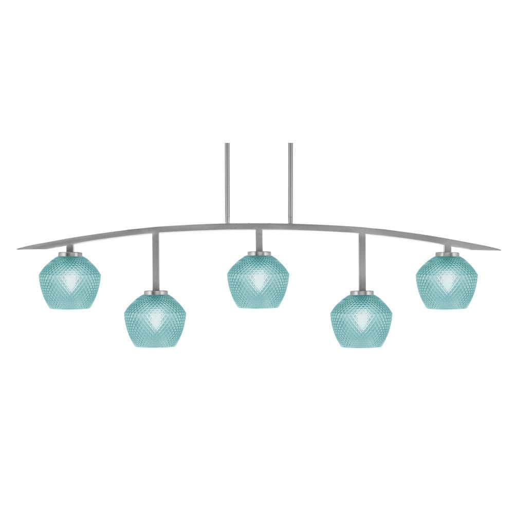 Siena 51.25 in. 5-Light Graphite Chandelier with 6 in. Turquoise Textured G