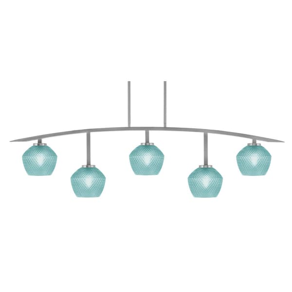 Unbranded Siena 51.25 in. 5-Light Graphite Chandelier with 6 in. Turquoise Textured Glass Shades, no bulbs included