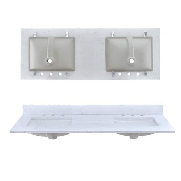 Maincraft 60 in. W x 21.84 in. D Cultured Marble Vanity Top in Whtie with White Rectangular Double Sink