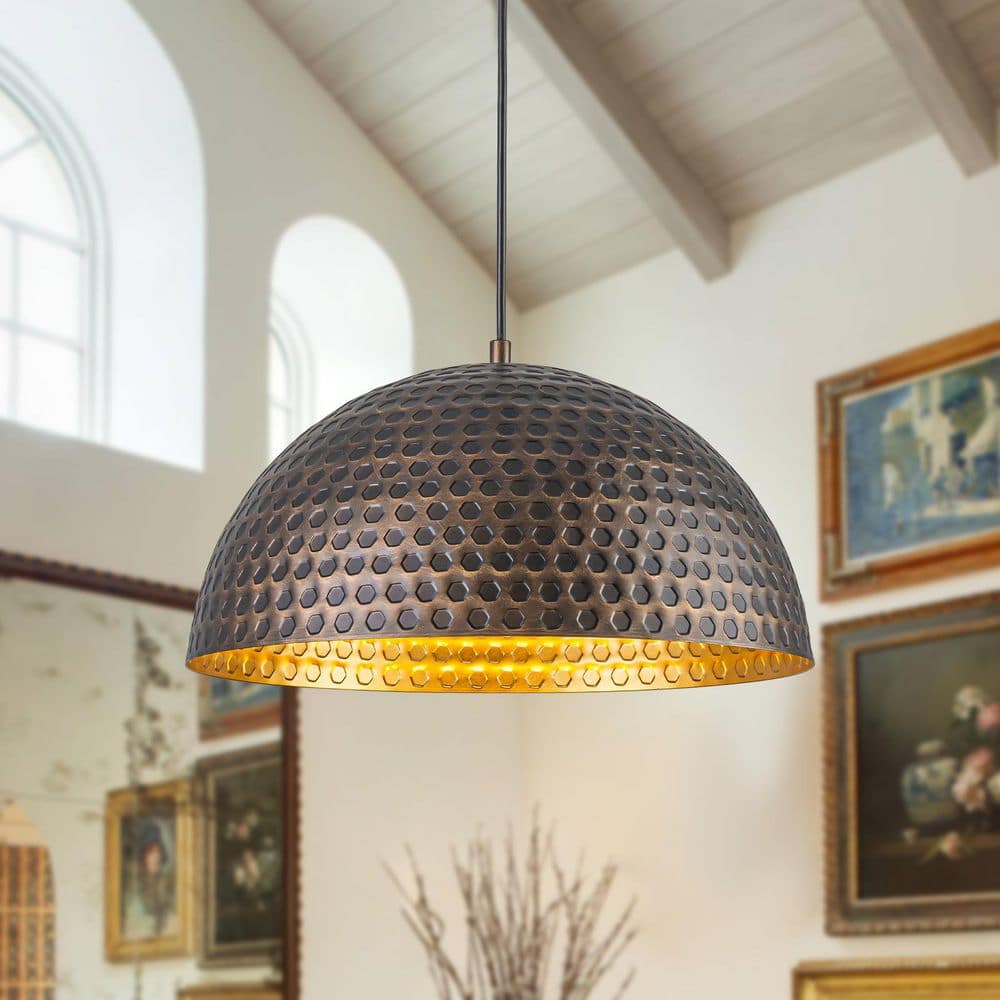 15.75 in. 1-Light Oil-Rubbed Bronze Dome Pendant Light with Metal Shade for Kitchen Island, Dining Room price history on PriceWatchPro