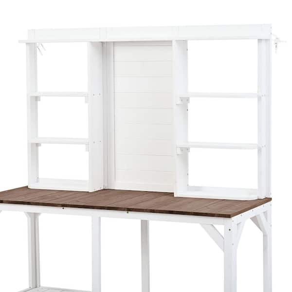 Cesicia 65 in. H x 43.5 in. W x 19.7 in. D White Wood Backyard Farmhouse  Potting Bench Table Plant Stand with Side Hook AN016orange43 - The Home  Depot