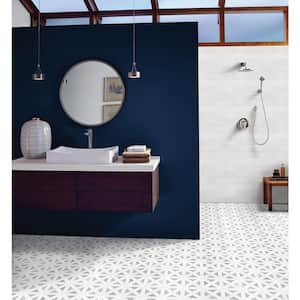 Take Home Tile Sample - Geometrica 4 in. x 4 in. Bianco Dolomite Polished Marble Mesh-Mounted Mosaic Tile (0.25 sq. ft.)