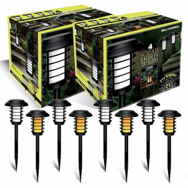 Bell + Howell Solar Powered Black 2 Modes 21 Lumens LED Pathway Landscape Lighting Path Lights (Set of 8)