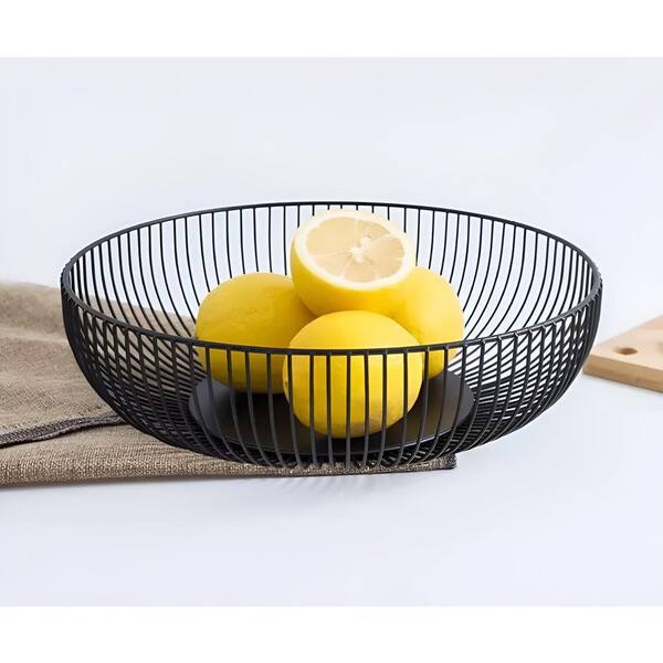 1 Piece Black 11 in. Round Fruit Bowl for Kitchen Counter, Heavy Duty Metal Plate by Handmade, Easy to Clean