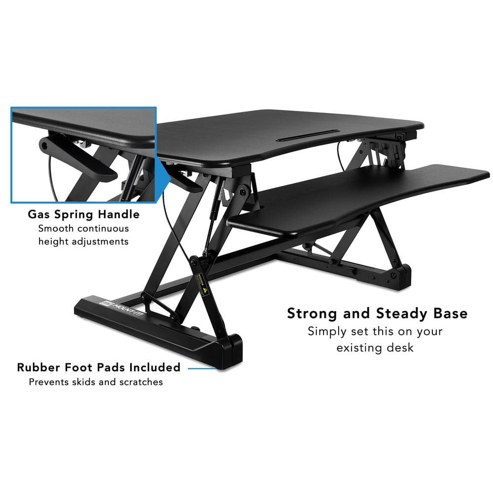 Black Adjustable Metal Standing Desk Converter with Keyboard Tray