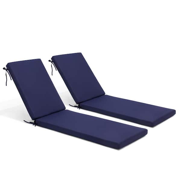 2-pack 80 in. Outdoor Lounge Chair Lounge Polyester Chair Cushions in Navy Blue