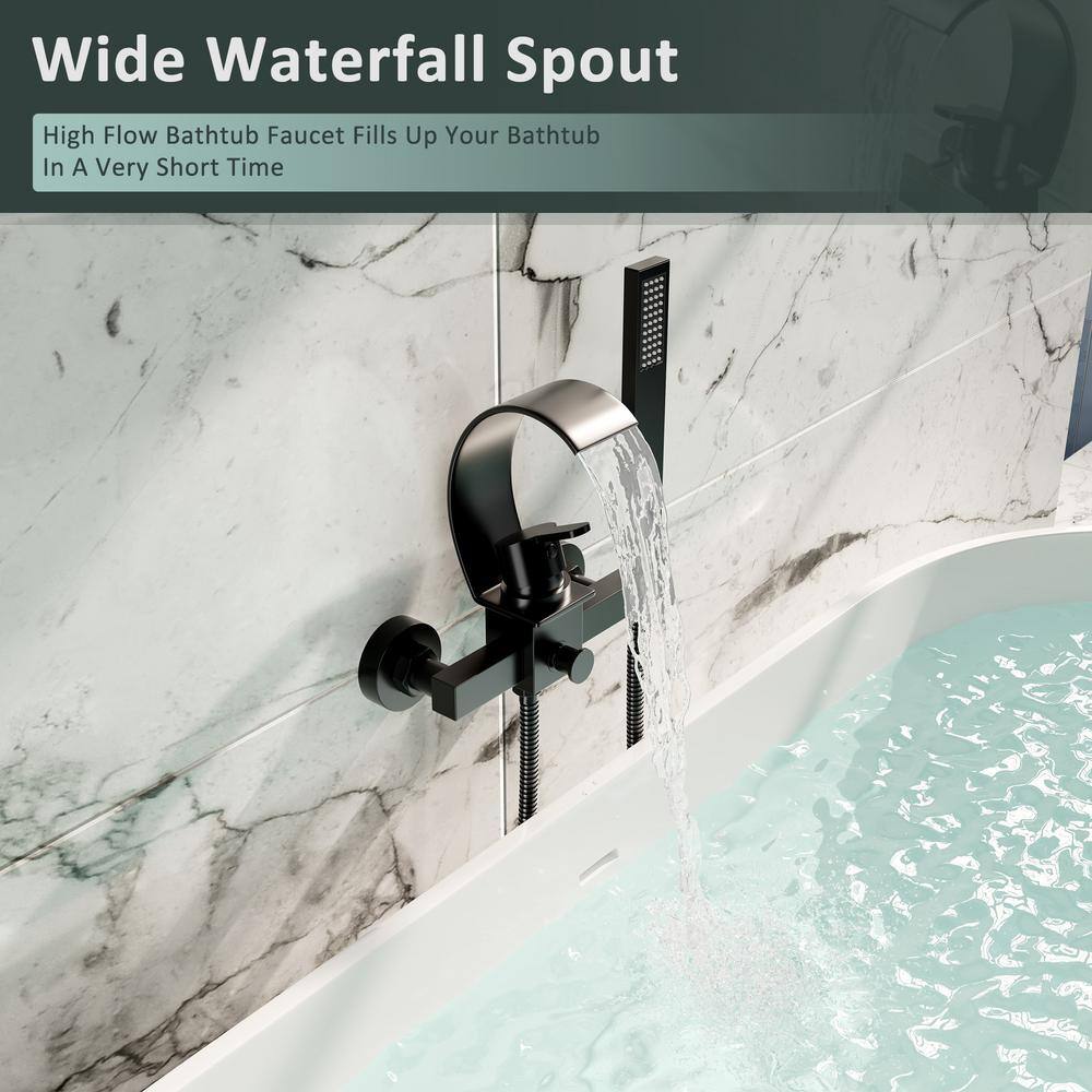Black Brass Wall-Mount Tub Kit with Handheld Shower