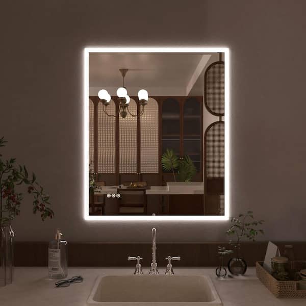 IA 30 in. W x 36 in. H Rectangular Frameless LED Wall Bathroom Vanity Mirror in Polished Crystal