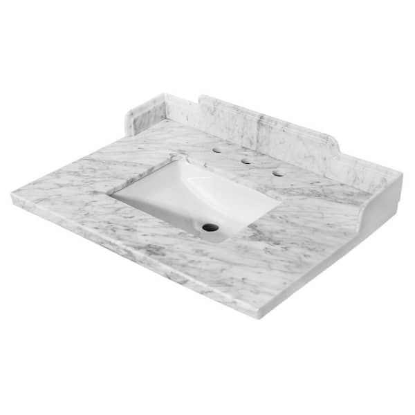 Kingston Brass Pemberton 30 in. W. x 22 in. D Marble Carrara White Rectangular Single Sink Vanity Top in White