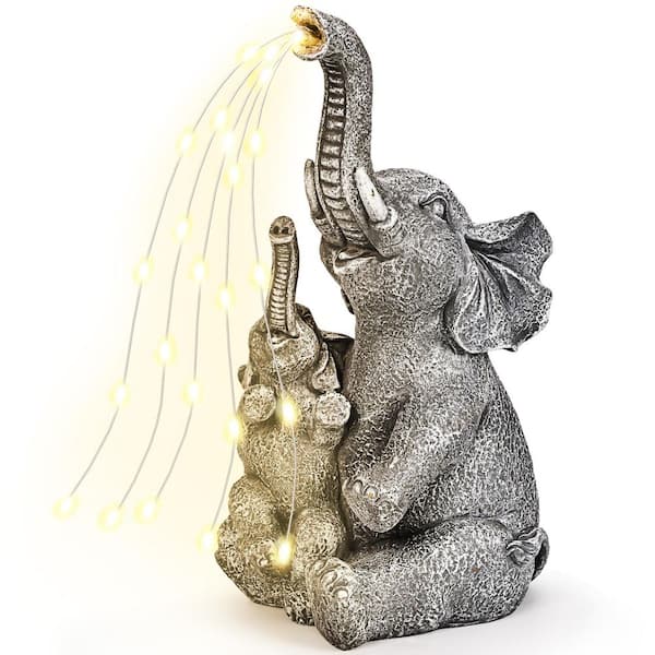 GIGALUMI Outdoor Garden Decor Solar Mother and Child Elephants Statue