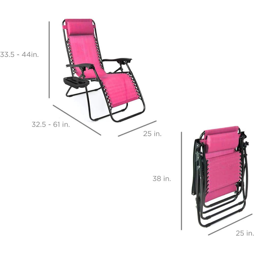 Set of 2 Pink Zero Gravity Reclining Beach Loungers with Cushions