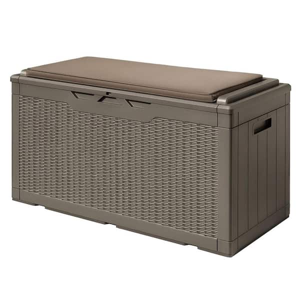 Unbranded 100 Gal. Large Light Brown Resin Deck Box with Cushion Lockable