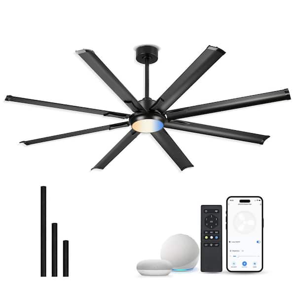 JAZAVA 72 in.Indoor Aluminum Black 100-240-Volt 107 RPM Industrial Ceiling Fan with Integrated LED