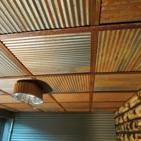 Ft Rusted Steel Lay In Ceiling Tiles, Corrugated Tin Ceiling Pictures