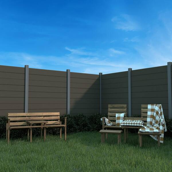 LH EP Complete Kit 6 ft. x 6 ft. Embossed Brown WPC Composite Fence Panel with Bottom Squared Holders and Post Kits (10-set)