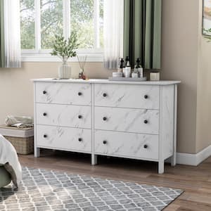 Asta White 6 Drawer 52.56 in. Wide Faux Marble Dresser
