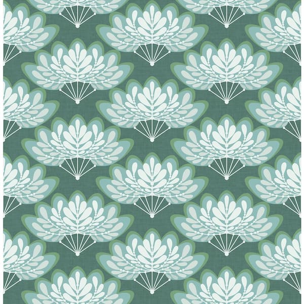 A-Street Prints Lotus Grey Floral Fans Grey Wallpaper Sample