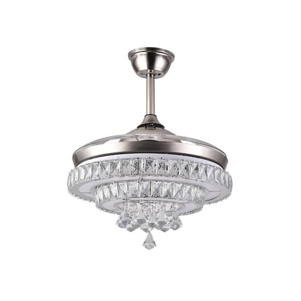 Jushua 20 in. Indoor White Luxury Crystal Chandelier and Ceiling Fan Combo