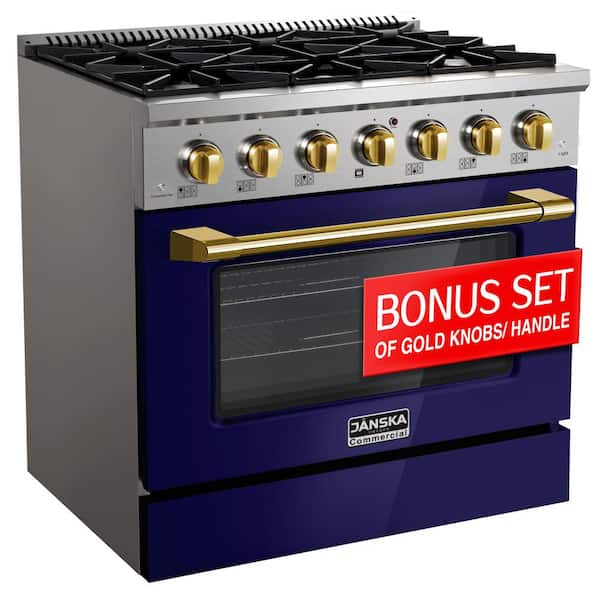 Professional 36 in. 5.2 cu. ft. Gas Range with Italian-Made 6-Sealed Burners, Convection Oven, Griddle in Lustrous Blue