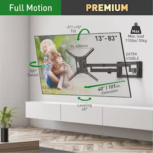 Barkan 13 in. - 80 in. Full Motion - 4 Movement Extra-Long Dual Arm Flat/Curved TV Wall Mount Black Extremely Extendable