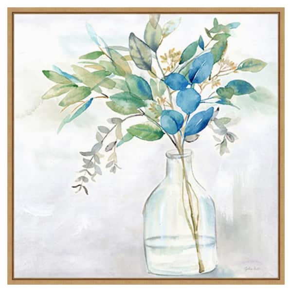 Amanti Art Eucalyptus Vase Navy I by Cynthia Coulter 30 in. W x 30 in. H. Canvas Wall Art Print Framed in Brown