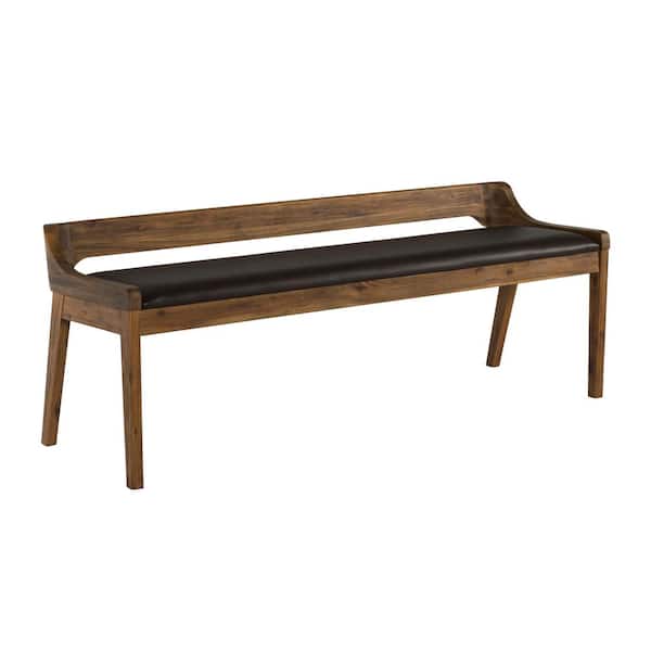Boraam Rasmus Chestnut Wire-Brush Wood Dining Bench with Cushion 22 in. H x 59.5 in. W x 19 in. D