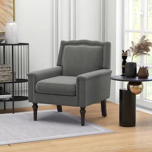 Mid-century Modern GrayArmchair Linen Fabric Upholstered Accent Chair