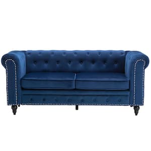 72 in. Blue Tufted Polyester 2-Seater Loveseat with Nailheads