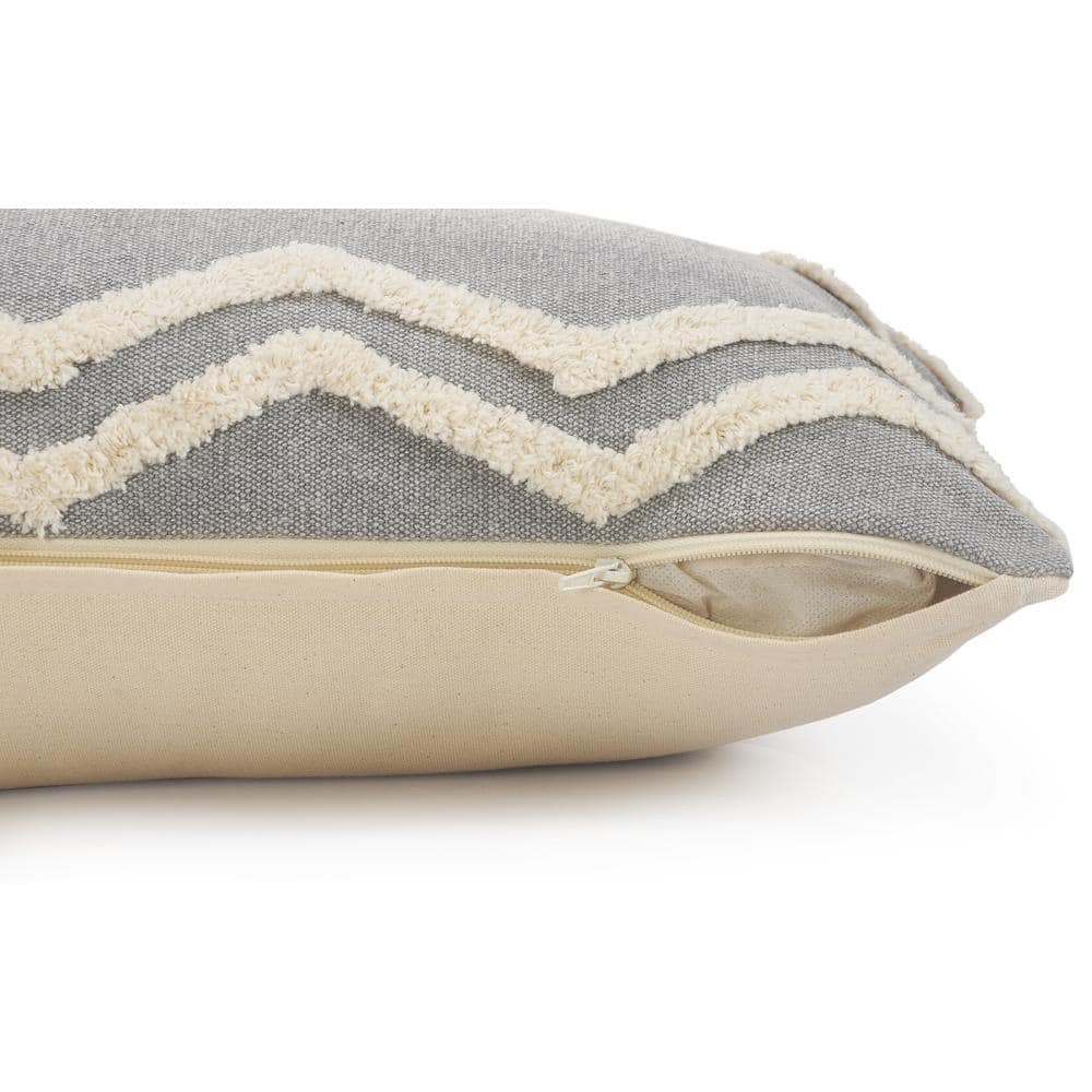 Elevated Classic Chevron Bordered 20" Square Throw Pillow in Gray & White