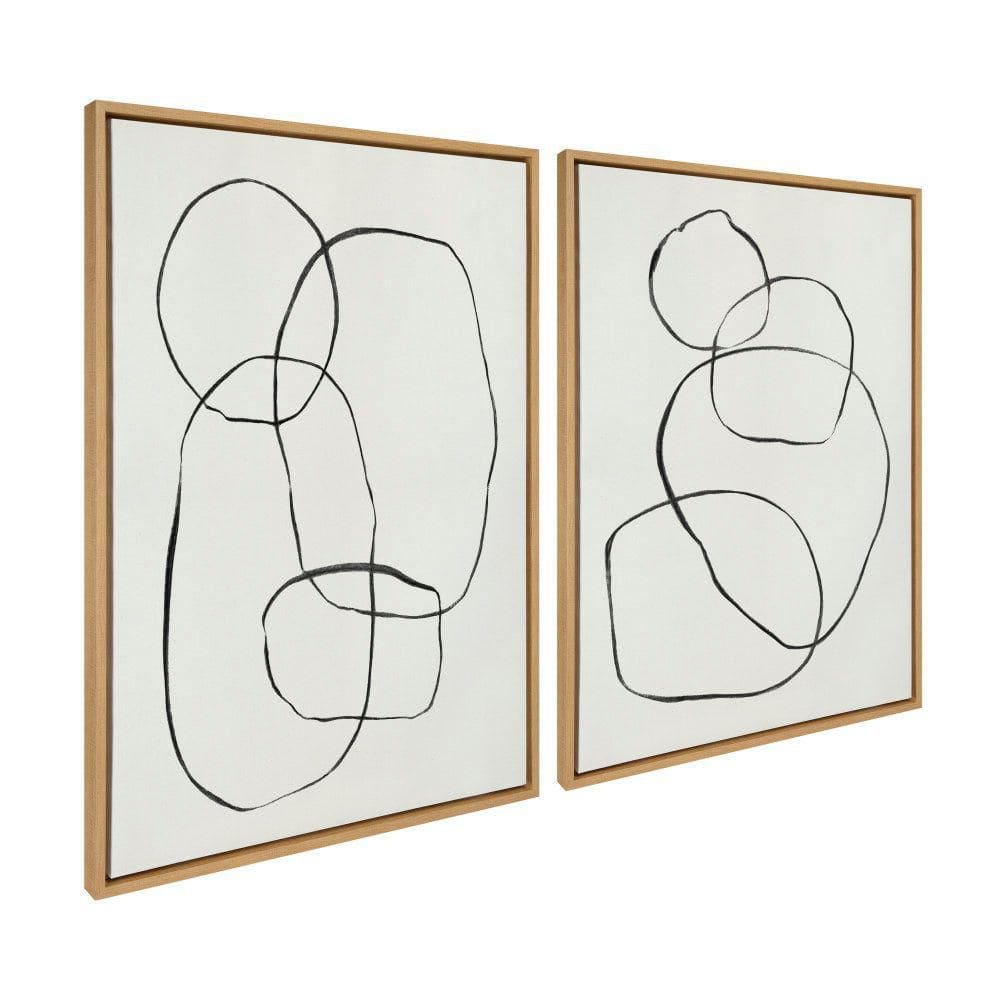 Natural Abstract Black Line Art on Canvas Set of 2