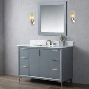 48 in. W x 22 in. D x 34.3 in. H Single Sink Freestanding Bath Vanity in Gray with White Carrara Marble Top