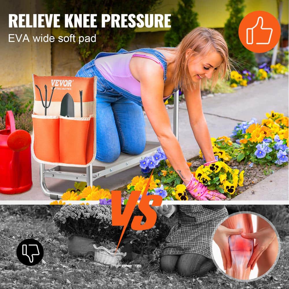 Yellow and Silver Foldable Garden Kneeler and Seat with Tool Bag