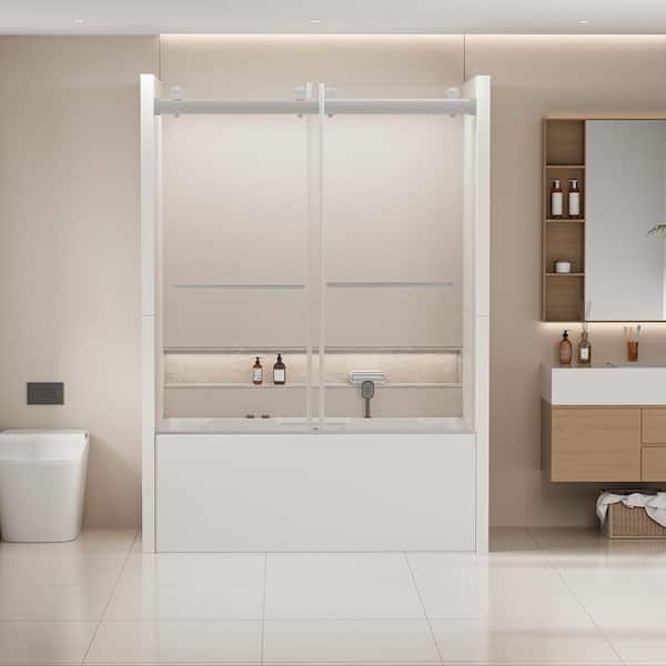 56 to 60 in. W x 62 in. H Double Sliding Tub Door in Chrome with Clear Glass