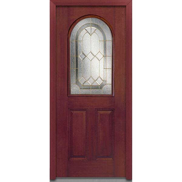 MMI Door 36 in. x 80 in. Majestic Elegance Left-Hand Inswing 1/2-Lite Decorative Stained Fiberglass Mahogany Prehung Front Door
