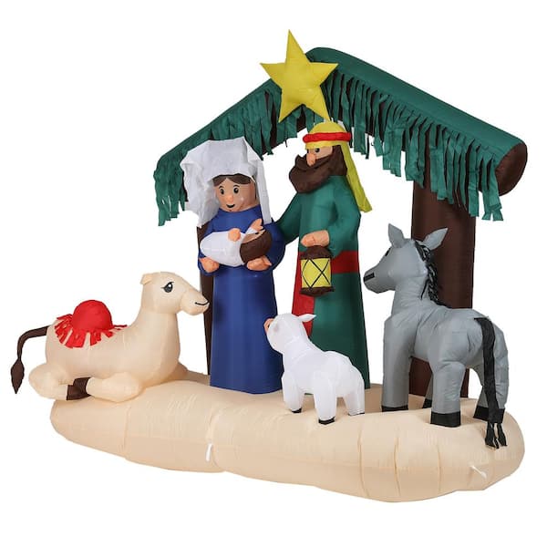 Luxen Home Lighted 7 ft. H x 8 ft. W Nativity Scene Inflatable
