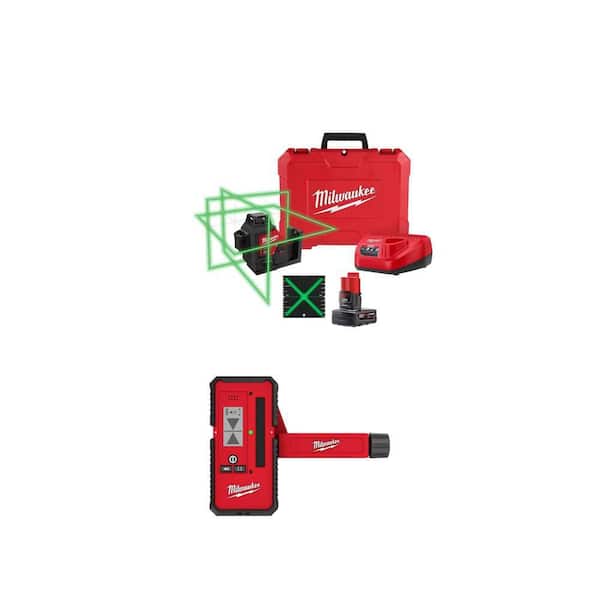 M12 12-Volt Green 250 ft. 3-Plane Laser Level Kit with 4.0 Ah Battery, Charger, Case and 165 ft. Laser Detector