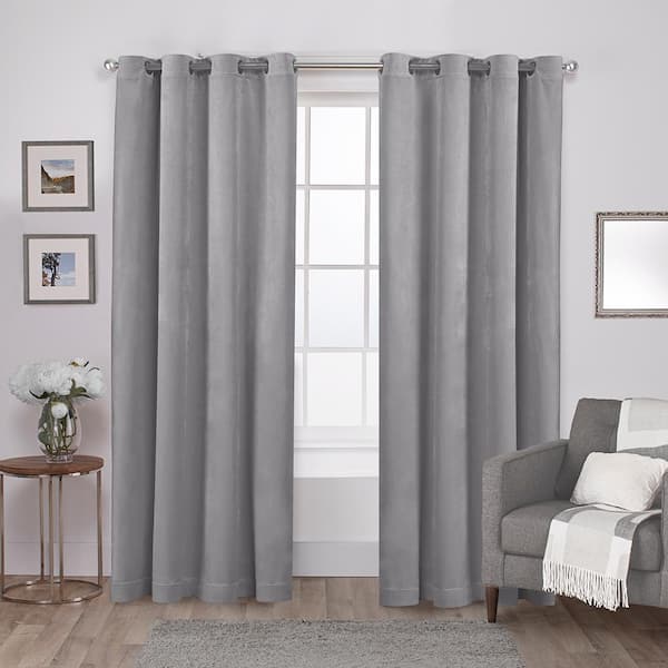 EXCLUSIVE HOME Velvet Silver Solid Light Filtering Grommet Top Curtain ...