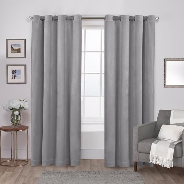 EXCLUSIVE HOME Velvet Silver Solid Light Filtering Grommet Top Curtain, 54 in. W x 108 in. L (Set of 2)