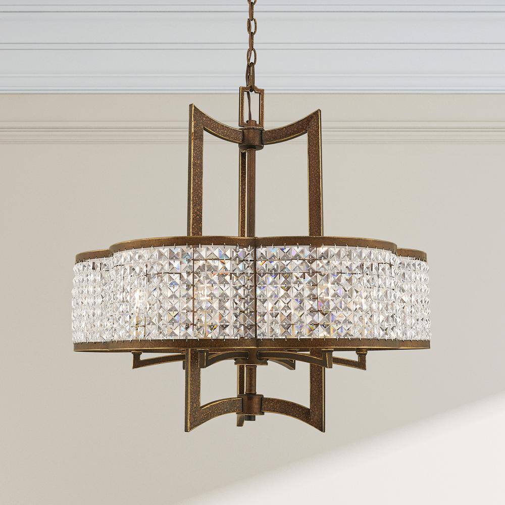 Palacial Bronze 6-Light Chandelier with Clear Crystal Shade