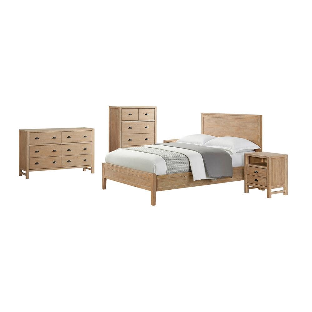 Alaterre Furniture Arden 5-Piece Wood Bedroom Set with Queen Bed, Two 2-Drawer Nightstand, 5-Drawer Chest, 6-Drawer Dresser, Light Driftwood -  ANAN011343029