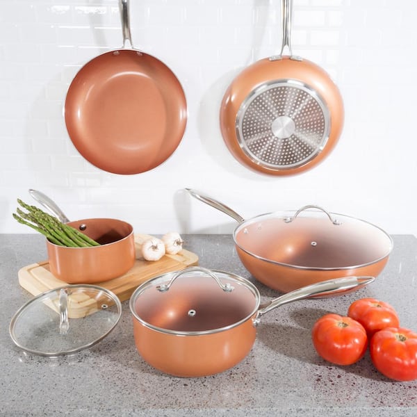 MASTERPAN Ceramic Nonstick Copper Color Frypan & Skillet 2-pc Set, 8 