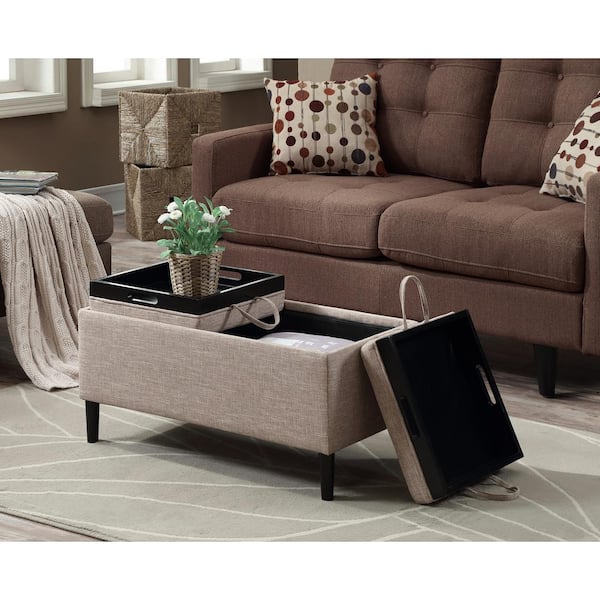 Convenience Concepts Designs4Comfort Magnolia Tan Fabric Storage Ottoman with Reversible Trays