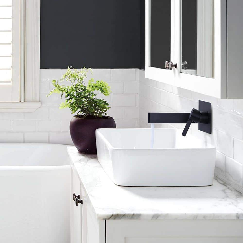 Matte Black Solid Brass Wall Mount Single Handle Bathroom Faucet