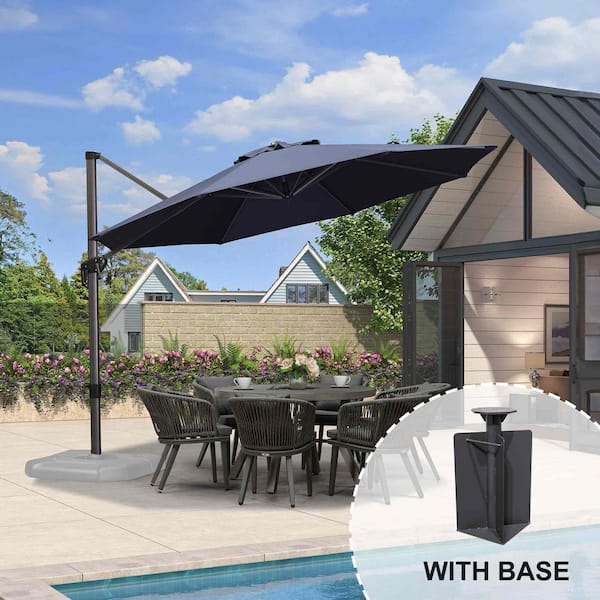 PURPLE LEAF 11 ft. Octagon Aluminum UV-Resistant Outdoor Cantilever 360 Rotation Patio Umbrella with In-Ground Base, Navy Blue PURPLE LEAF 11 ft. Octagon Aluminum UV-Resistant Outdoor Cantilever 360 Rotation Patio Umbrella with In-Ground Base, Navy Blue