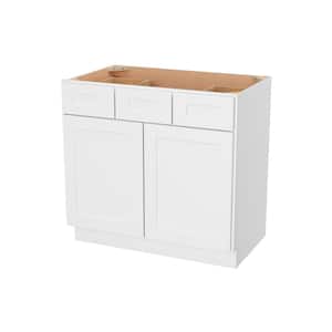 Camlock 2-Drawer 36 in. W x 21 in. D x 34.5 in. H Ready to Assemble Bath Vanity Cabinet without Top in Shaker White