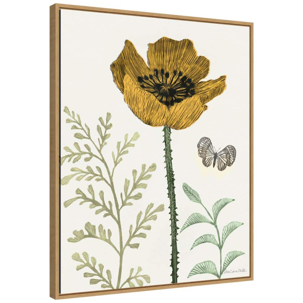 Springtime II Warm Botanical Canvas Wall Art with Light Brown Frame