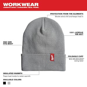 Men's Gray Acrylic Cuffed Beanie Hat and Men's Gray Fleece Lined Knit Hat Liner