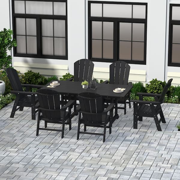 Laguna Outdoor Patio Weather Resistant Black Adirondack 7-Piece HDPE Plastic Dining Set