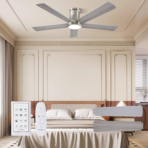 52 in. Indoor/Outdoor Nickel Downrod Mount Ceiling Fan with Dimmable LED Lights and Remote, Quiet Reversible DC Motor