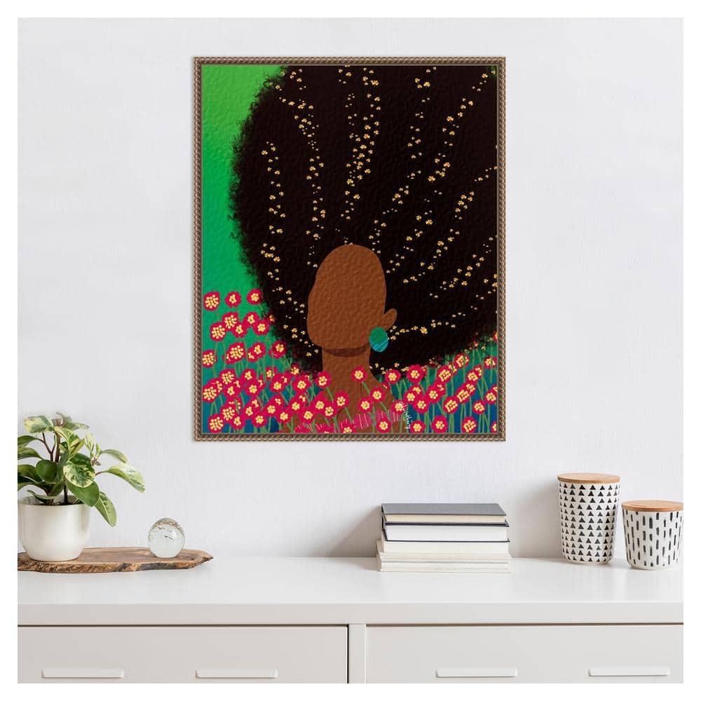 Amanti Art 23"x28" Dreamer with Flowers in Her Hair by Lorintheory Framed Canvas Wall Art Print Bronze: Ethereal Woman Canvas